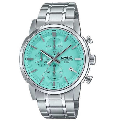 CASIO COLLECTION Mod. CHRONO DATE SILVER AQUA CASIO COLLECTION Mod. CHRONO DATE SILVER AQUA