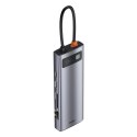 HUB Baseus Metal Gleam 9w1 USB-C - 3x USB 3.2 Gen 1 / USB-C PD 100W / VGA / HDMI / czytnik kart TF, SD / RJ45 - szary (CAHUB-CU0