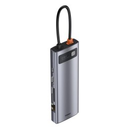 HUB Baseus Metal Gleam 9w1 USB-C - 3x USB 3.2 Gen 1 / USB-C PD 100W / VGA / HDMI / czytnik kart TF, SD / RJ45 - szary (CAHUB-CU0