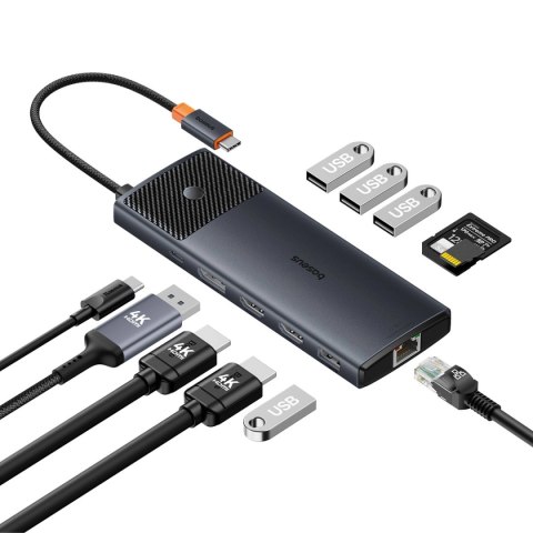 HUB USB 11w1 Baseus Metal Gleam Series II USB-A/USB-C PD/HDMI/DP/RJ45/SD/TF - czarny HUB USB 11w1 Baseus Metal Gleam Series II USB-A/USB-C PD/HDMI/DP/RJ45/SD/TF - czarny