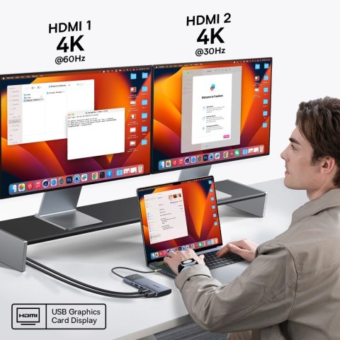 HUB Baseus Metal Gleam Series II 7w1 USB-C - USB-C PD100W / 2x USB-A / 2x HDMI 4K / USB-A 3.0 / USB-C 3.0 HUB Baseus Metal Gleam Series II 7w1 USB-C - USB-C PD100W / 2x USB-A / 2x HDMI 4K / USB-A 3.0 / USB-C 3.0