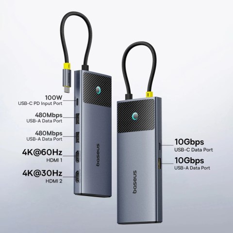 HUB Baseus Metal Gleam Series II 7w1 USB-C - USB-C PD100W / 2x USB-A / 2x HDMI 4K / USB-A 3.0 / USB-C 3.0 HUB Baseus Metal Gleam Series II 7w1 USB-C - USB-C PD100W / 2x USB-A / 2x HDMI 4K / USB-A 3.0 / USB-C 3.0