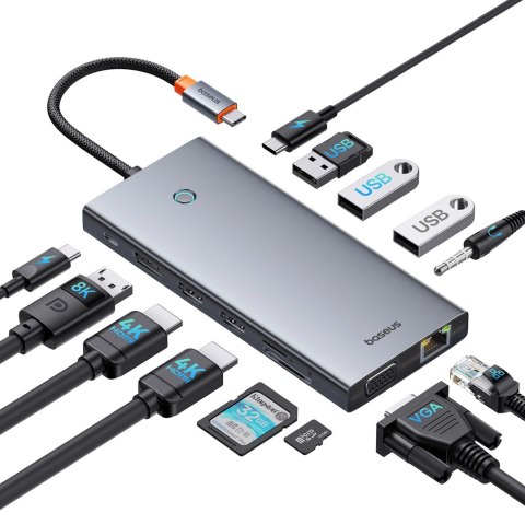HUB Baseus PortalJoy Series 13w1 USB-C - 2x HDMI / DP / VGA / USB-A 3.1 / USB-C 3.1 / USB-A 2.0 / PD / RJ45 / SD / TF / AUX - sz HUB Baseus PortalJoy Series 13w1 USB-C - 2x HDMI / DP / VGA / USB-A 3.1 / USB-C 3.1 / USB-A 2.0 / PD / RJ45 / SD / TF / AUX - sz