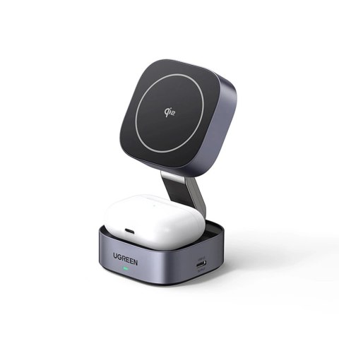 Ładowarka Ugreen W702 indukcyjna 3w1 z MagSafe / Qi2 i portem USB-C na telefon / słuchawki - czarna Ładowarka Ugreen W702 indukcyjna 3w1 z MagSafe / Qi2 i portem USB-C na telefon / słuchawki - czarna