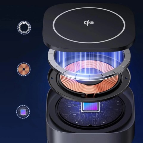 Ładowarka Ugreen W702 indukcyjna 3w1 z MagSafe / Qi2 i portem USB-C na telefon / słuchawki - czarna Ładowarka Ugreen W702 indukcyjna 3w1 z MagSafe / Qi2 i portem USB-C na telefon / słuchawki - czarna