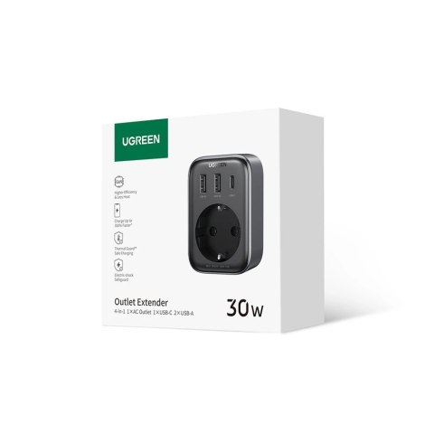 Ładowarka sieciowa 30W (2xUSB/USB C/AC) / adapter EU - EU 13A Ugreen CD314 - czarna Ładowarka sieciowa 30W (2xUSB/USB C/AC) / adapter EU - EU 13A Ugreen CD314 - czarna