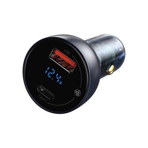 Baseus ładowarka samochodowa USB / USB Typ C 65 W 5 A SCP Quick Charge 4.0+ Power Delivery 3.0 ekran LCD szary (CCKX-C0G) Baseus ładowarka samochodowa USB / USB Typ C 65 W 5 A SCP Quick Charge 4.0+ Power Delivery 3.0 ekran LCD szary (CCKX-C0G)