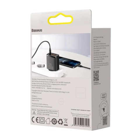 Baseus Compact szybka ładowarka sieciowa 2x USB / USB Typ C 30W 3A Power Delivery Quick Charge czarny (CCXJ-E01) Baseus Compact szybka ładowarka sieciowa 2x USB / USB Typ C 30W 3A Power Delivery Quick Charge czarny (CCXJ-E01)