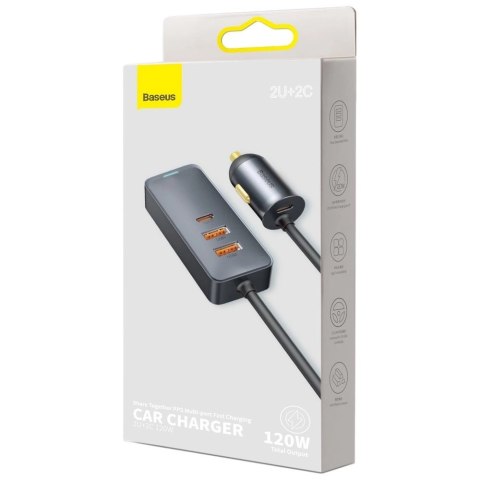 Baseus Share Together ładowarka samochodowa 2x USB / 2x USB Typ C 120W PPS Quick Charge Power Delivery szary (CCBT-A0G) Baseus Share Together ładowarka samochodowa 2x USB / 2x USB Typ C 120W PPS Quick Charge Power Delivery szary (CCBT-A0G)