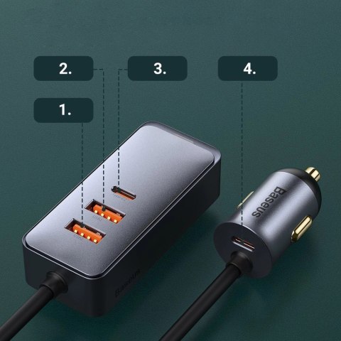 Baseus Share Together ładowarka samochodowa 2x USB / 2x USB Typ C 120W PPS Quick Charge Power Delivery szary (CCBT-A0G) Baseus Share Together ładowarka samochodowa 2x USB / 2x USB Typ C 120W PPS Quick Charge Power Delivery szary (CCBT-A0G)