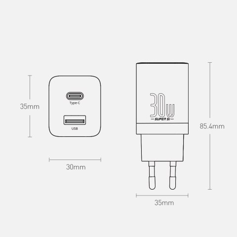 Baseus Super Si Pro szybka ładowarka USB / USB Typ C 30W Power Delivery Quick Charge czarny (CCSUPP-E01) Baseus Super Si Pro szybka ładowarka USB / USB Typ C 30W Power Delivery Quick Charge czarny (CCSUPP-E01)