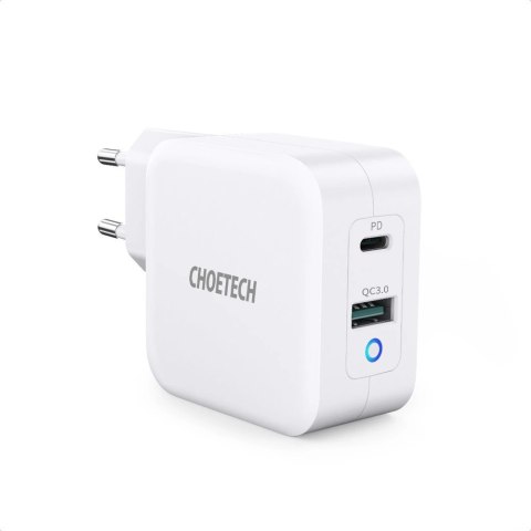 Choetech szybka ładowarka sieciowa GaN USB Typ C PD USB-A QC3.0 65W 3,25A biały (PD8002) Choetech szybka ładowarka sieciowa GaN USB Typ C PD USB-A QC3.0 65W 3,25A biały (PD8002)
