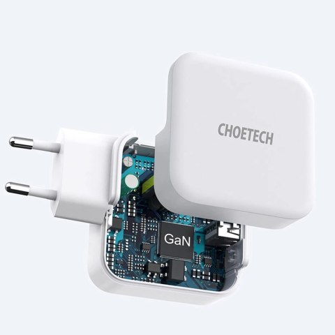 Choetech szybka ładowarka sieciowa GaN USB Typ C PD USB-A QC3.0 65W 3,25A biały (PD8002) Choetech szybka ładowarka sieciowa GaN USB Typ C PD USB-A QC3.0 65W 3,25A biały (PD8002)