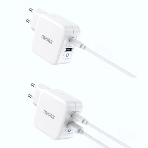 Choetech szybka ładowarka sieciowa GaN USB Typ C PD USB-A QC3.0 65W 3,25A biały (PD8002) Choetech szybka ładowarka sieciowa GaN USB Typ C PD USB-A QC3.0 65W 3,25A biały (PD8002)