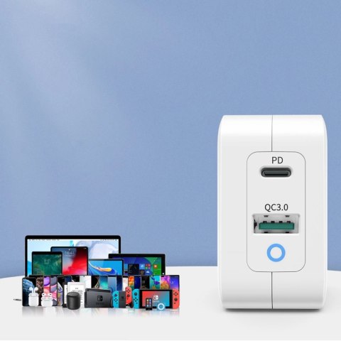 Choetech szybka ładowarka sieciowa GaN USB Typ C PD USB-A QC3.0 65W 3,25A biały (PD8002) Choetech szybka ładowarka sieciowa GaN USB Typ C PD USB-A QC3.0 65W 3,25A biały (PD8002)