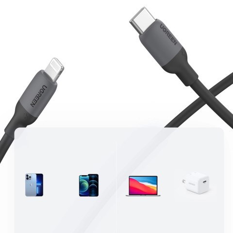 Kabel Ugreen US387 Lightning - USB-C MFI PD 20W 480Mb/s 1m - czarny Kabel Ugreen US387 Lightning - USB-C MFI PD 20W 480Mb/s 1m - czarny