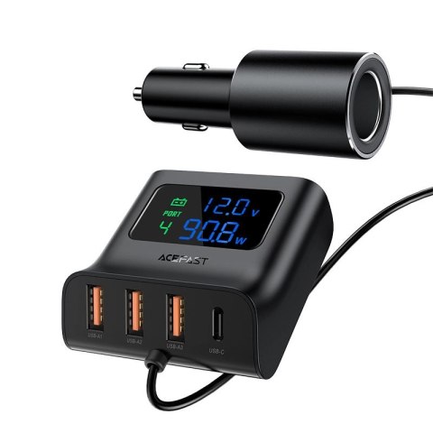Acefast ładowarka samochodowa 90W USB Typ C / 3x USB / gniazdo zapalniczki, PPS, PD3.0, QC3.0, AFC, FCP stacja ładująca czarny ( Acefast ładowarka samochodowa 90W USB Typ C / 3x USB / gniazdo zapalniczki, PPS, PD3.0, QC3.0, AFC, FCP stacja ładująca czarny (