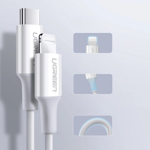 Kabel Ugreen US171 Lightning - USB-C PD 20W 3A 480Mb/s 1,5m - biały Kabel Ugreen US171 Lightning - USB-C PD 20W 3A 480Mb/s 1,5m - biały