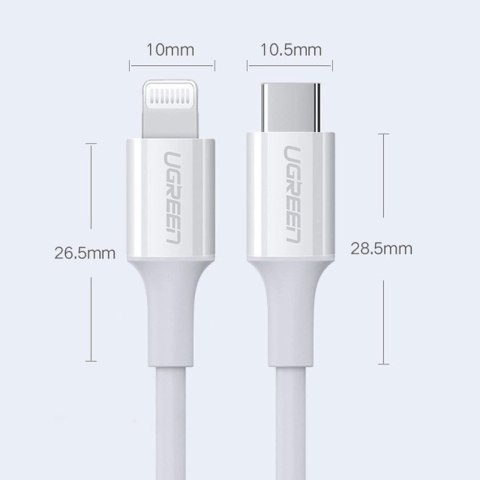 Kabel Ugreen US171 Lightning - USB-C PD 20W 3A 480Mb/s 1,5m - biały Kabel Ugreen US171 Lightning - USB-C PD 20W 3A 480Mb/s 1,5m - biały