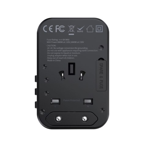 Adapter podróżny Choetech PD5009-BK GaN EU / US / UK / AU 2x USB-C USB-A 65W PD - czarny Adapter podróżny Choetech PD5009-BK GaN EU / US / UK / AU 2x USB-C USB-A 65W PD - czarny