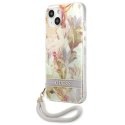 Etui Guess Flower Strap na iPhone 13 mini - fioletowe
