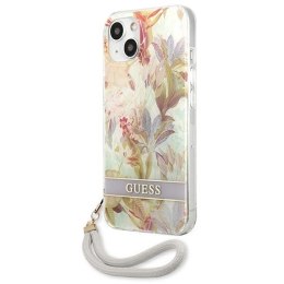 Etui Guess Flower Strap na iPhone 13 mini - fioletowe