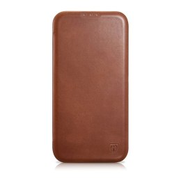 ICarer CE Oil Wax Premium Leather Folio Case skórzane etui iPhone 14 Plus z klapką magnetyczne MagSafe brązowy (AKI14220707-BN)