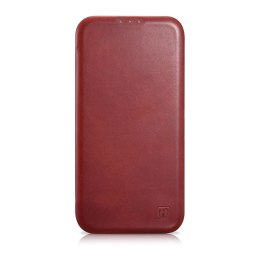 ICarer CE Oil Wax Premium Leather Folio Case skórzane etui iPhone 14 Plus z klapką magnetyczne MagSafe czerwony (AKI14220707-RD)