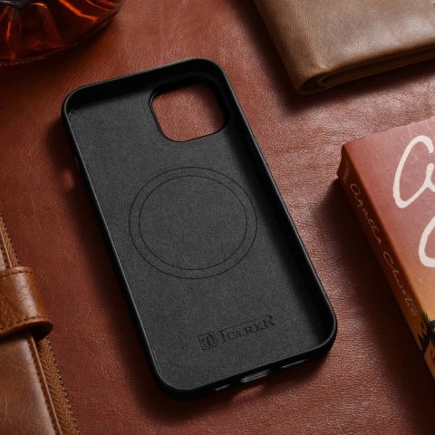 ICarer Case Leather pokrowiec etui z naturalnej skóry do iPhone 14 czarny (WMI14220705-BK) (kompatybilne z MagSafe) ICarer Case Leather pokrowiec etui z naturalnej skóry do iPhone 14 czarny (WMI14220705-BK) (kompatybilne z MagSafe)