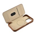 ICarer CE Premium Leather Folio Case skórzane etui iPhone 14 Pro Max z klapką magnetyczne MagSafe brązowy (WMI14220716-BN)