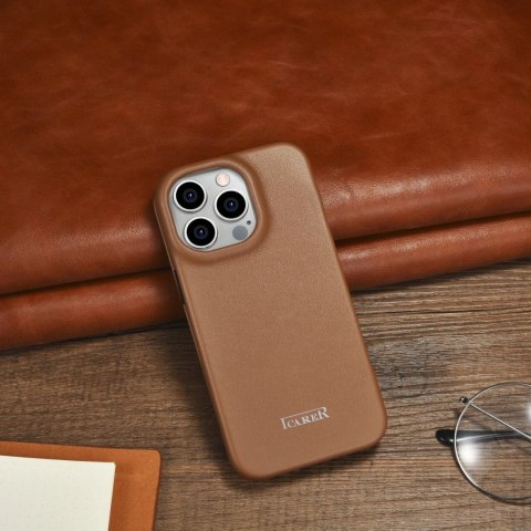 ICarer CE Premium Leather Folio Case skórzane etui iPhone 14 Pro Max z klapką magnetyczne MagSafe brązowy (WMI14220716-BN) ICarer CE Premium Leather Folio Case skórzane etui iPhone 14 Pro Max z klapką magnetyczne MagSafe brązowy (WMI14220716-BN)