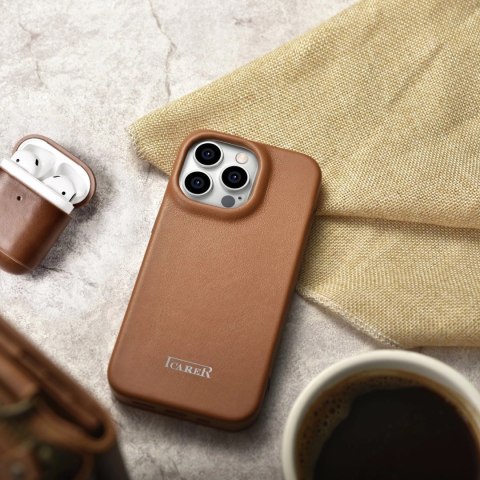ICarer CE Premium Leather Folio Case skórzane etui iPhone 14 Pro Max z klapką magnetyczne MagSafe brązowy (WMI14220716-BN) ICarer CE Premium Leather Folio Case skórzane etui iPhone 14 Pro Max z klapką magnetyczne MagSafe brązowy (WMI14220716-BN)