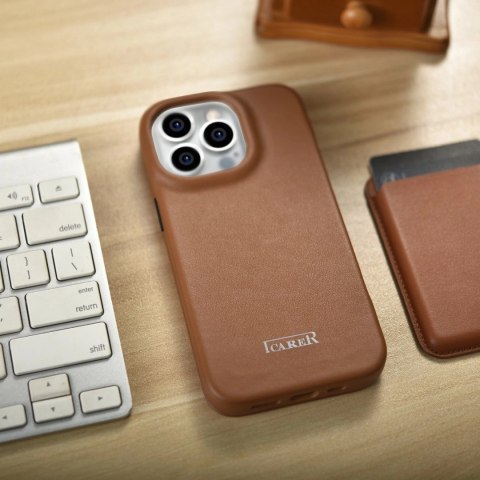 ICarer CE Premium Leather Folio Case skórzane etui iPhone 14 Pro Max z klapką magnetyczne MagSafe brązowy (WMI14220716-BN) ICarer CE Premium Leather Folio Case skórzane etui iPhone 14 Pro Max z klapką magnetyczne MagSafe brązowy (WMI14220716-BN)