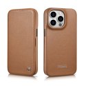ICarer CE Premium Leather Folio Case skórzane etui iPhone 14 Pro Max z klapką magnetyczne MagSafe brązowy (WMI14220716-BN)