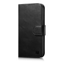 ICarer Oil Wax Wallet Case 2in1 etui iPhone 14 Plus skórzany pokrowiec z klapką Anti-RFID czarny (WMI14220723-BK)