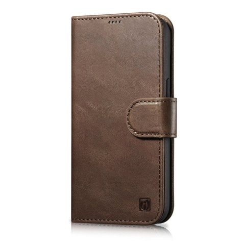 ICarer Oil Wax Wallet Case 2in1 etui iPhone 14 Pro skórzany pokrowiec z klapką Anti-RFID brązowy (WMI14220722-BN)