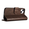 ICarer Oil Wax Wallet Case 2in1 etui iPhone 14 skórzany pokrowiec z klapką Anti-RFID brązowy (WMI14220721-BN)