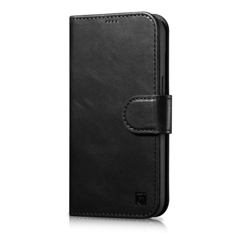 ICarer Oil Wax Wallet Case 2in1 etui iPhone 14 skórzany pokrowiec z klapką Anti-RFID czarny (WMI14220721-BK)