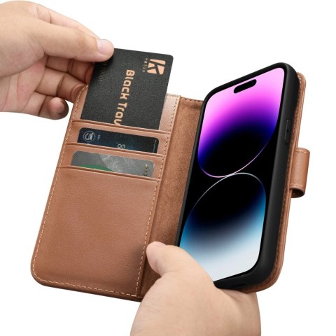 ICarer Wallet Case 2in1 etui iPhone 14 Pro Max skórzany pokrowiec z klapką Anti-RFID brązowy (WMI14220728-BN) ICarer Wallet Case 2in1 etui iPhone 14 Pro Max skórzany pokrowiec z klapką Anti-RFID brązowy (WMI14220728-BN)