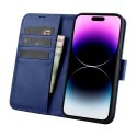 ICarer Wallet Case 2in1 etui iPhone 14 Pro Max skórzany pokrowiec z klapką Anti-RFID niebieski (WMI14220728-BU)