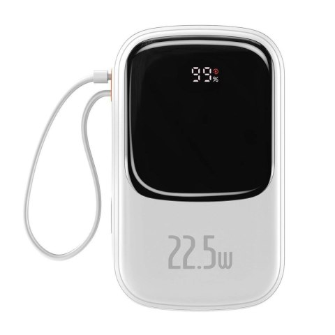 Baseus Qpow Digital Display powerbank z szybkim ładowaniem 20000mAh 22,5W QC/PD/SCP/FCP z wbudowanym kablem USB-C biały Baseus Qpow Digital Display powerbank z szybkim ładowaniem 20000mAh 22,5W QC/PD/SCP/FCP z wbudowanym kablem USB-C biały