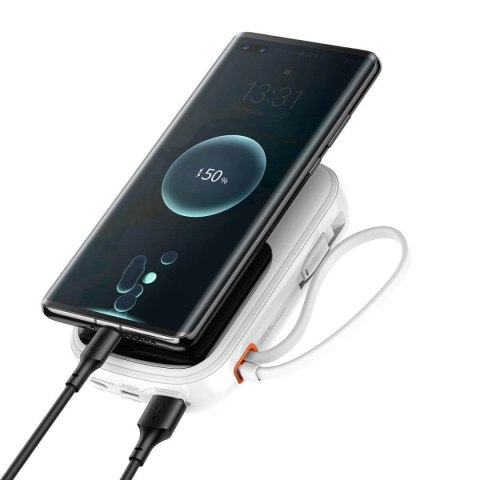 Baseus Qpow Digital Display powerbank z szybkim ładowaniem 20000mAh 22,5W QC/PD/SCP/FCP z wbudowanym kablem USB-C biały Baseus Qpow Digital Display powerbank z szybkim ładowaniem 20000mAh 22,5W QC/PD/SCP/FCP z wbudowanym kablem USB-C biały