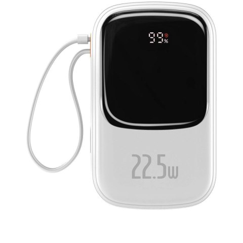 Baseus Qpow Digital Display powerbank z szybkim ładowaniem 20000mAh 22,5W QC/PD/SCP/FCP z wbudowanym kablem USB-C biały Baseus Qpow Digital Display powerbank z szybkim ładowaniem 20000mAh 22,5W QC/PD/SCP/FCP z wbudowanym kablem USB-C biały