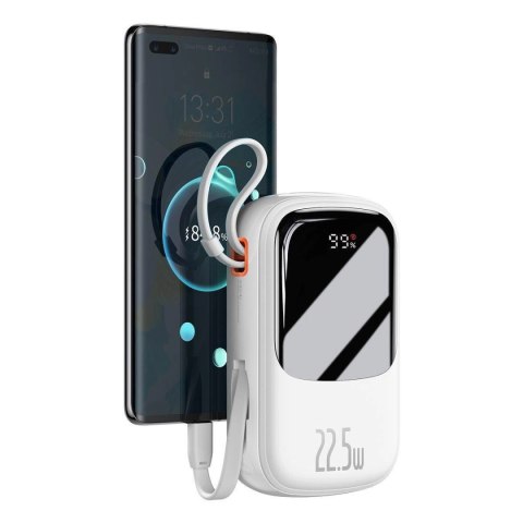 Baseus Qpow Digital Display powerbank z szybkim ładowaniem 20000mAh 22,5W QC/PD/SCP/FCP z wbudowanym kablem USB-C biały Baseus Qpow Digital Display powerbank z szybkim ładowaniem 20000mAh 22,5W QC/PD/SCP/FCP z wbudowanym kablem USB-C biały