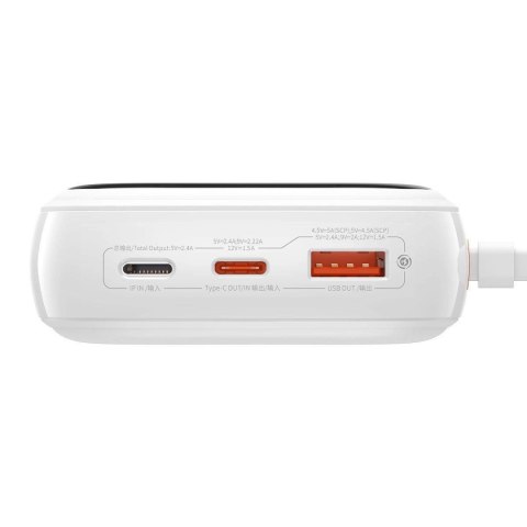 Baseus Qpow Digital Display powerbank z szybkim ładowaniem 20000mAh 22,5W QC/PD/SCP/FCP z wbudowanym kablem USB-C biały Baseus Qpow Digital Display powerbank z szybkim ładowaniem 20000mAh 22,5W QC/PD/SCP/FCP z wbudowanym kablem USB-C biały