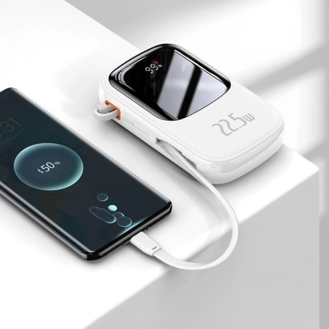 Baseus Qpow Digital Display powerbank z szybkim ładowaniem 20000mAh 22,5W QC/PD/SCP/FCP z wbudowanym kablem USB-C biały Baseus Qpow Digital Display powerbank z szybkim ładowaniem 20000mAh 22,5W QC/PD/SCP/FCP z wbudowanym kablem USB-C biały