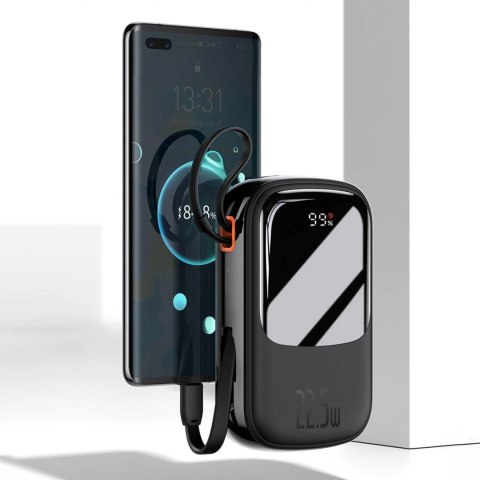 Baseus Qpow Digital Display powerbank z szybkim ładowaniem 20000mAh 22,5W QC/PD/SCP/FCP z wbudowanym kablem USB-C biały Baseus Qpow Digital Display powerbank z szybkim ładowaniem 20000mAh 22,5W QC/PD/SCP/FCP z wbudowanym kablem USB-C biały