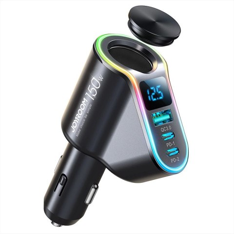 Joyroom szybka ładowarka samochodowa 4w1 USB-A QC3.0 / 2xUSB-C PD 150W czarna (JR-CL21) Joyroom szybka ładowarka samochodowa 4w1 USB-A QC3.0 / 2xUSB-C PD 150W czarna (JR-CL21)