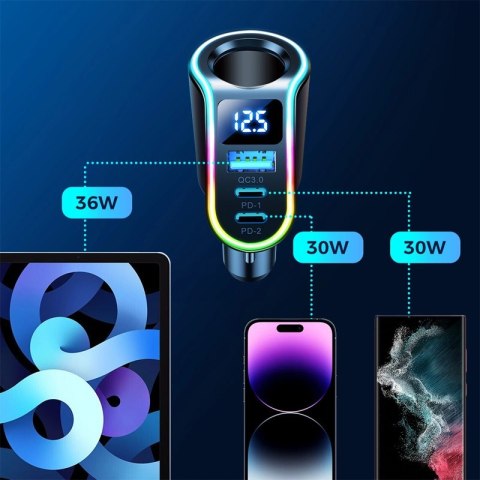 Joyroom szybka ładowarka samochodowa 4w1 USB-A QC3.0 / 2xUSB-C PD 150W czarna (JR-CL21) Joyroom szybka ładowarka samochodowa 4w1 USB-A QC3.0 / 2xUSB-C PD 150W czarna (JR-CL21)