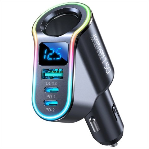 Joyroom szybka ładowarka samochodowa 4w1 USB-A QC3.0 / 2xUSB-C PD 150W czarna (JR-CL21) Joyroom szybka ładowarka samochodowa 4w1 USB-A QC3.0 / 2xUSB-C PD 150W czarna (JR-CL21)